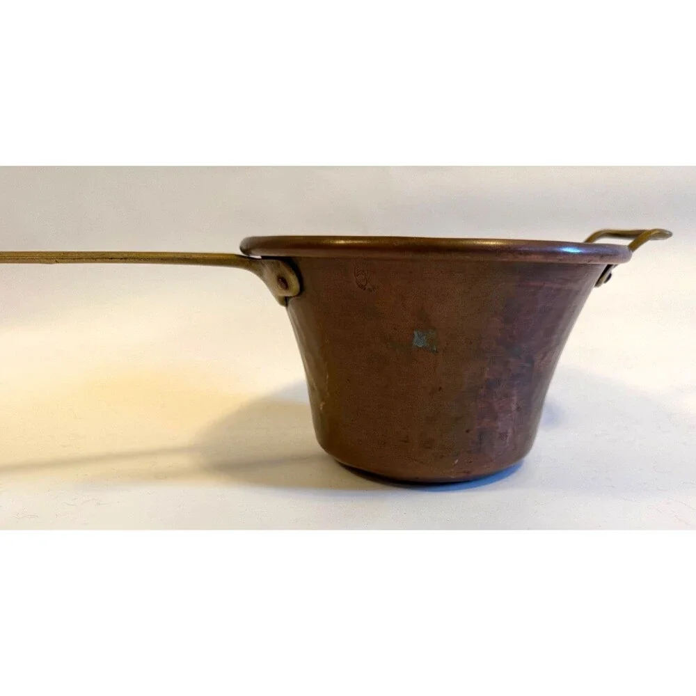 Vintage Italian Hammered Copper Small Polenta Pot Rame Lilium Italy Brass Handle